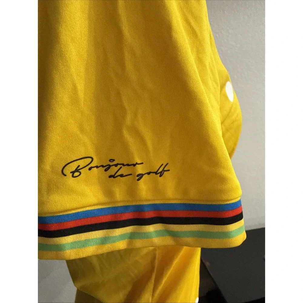 Adidas Golf Shirt Womens Yellow Polka Dot Rainbow Trim Polo CV8771 Rare Sz Small